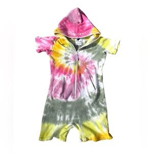 Towel Club with Onepiece Jumpsuit Fitted Short Pastel Rainbow Tie Dye Hooded L